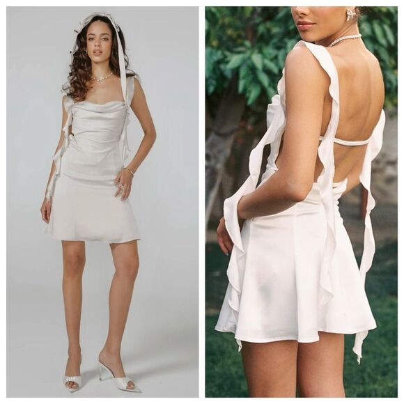 NWT Nana Jacqueline Mini Dress White Satin Karina Ruffle Wedding Bridal size S - Picture 1 of 7